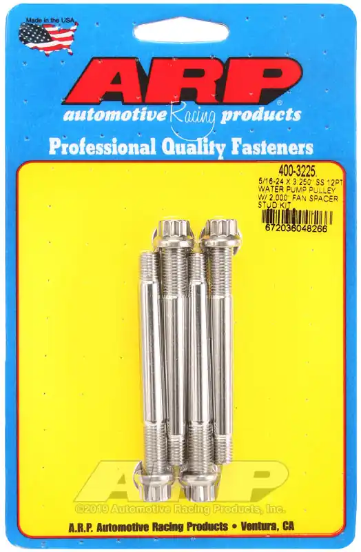 Secure Checkout ARP 5/16-24 X 3.250 SS 12pt water pump pulley w/ 2.000in fan spacer stud kit