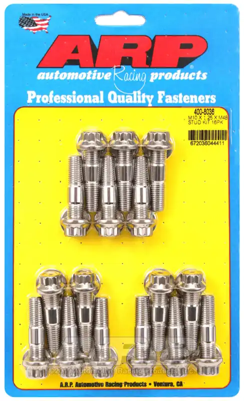 ARP M10 x 1.25 x 48 Stainless Steel 12pt Broached Stud Kit (16/pkg) Secure Checkout