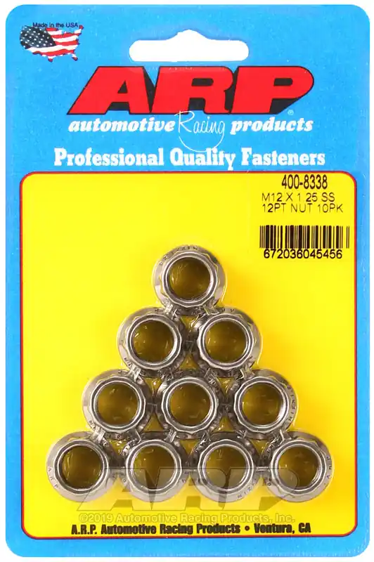 ARP M12 X 1.25 (.750 collar) SS 12pt nut kit Fan Favorite