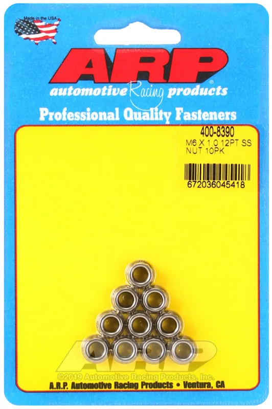 ARP M6 X 1.00 (M8 wr) Stainless Steel 12pt Nut Kit (Pack of 10) Best Choice