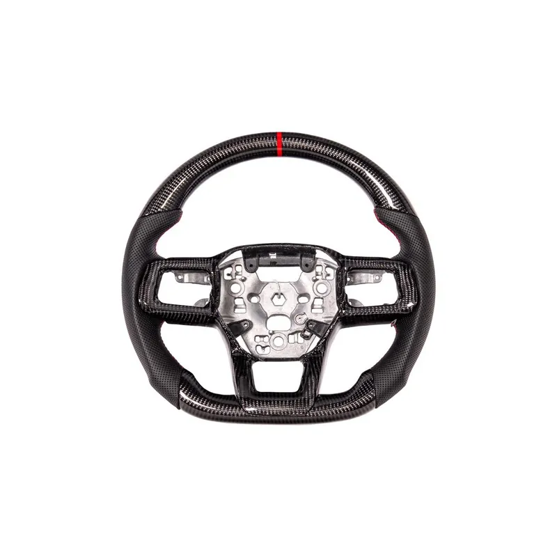 Modern S650 Mustang Carbon Fiber Steering Wheel w/ Button Cover, Perforated Leather Grips :: 2024-2026 Ford Mustang