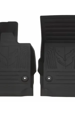 Chevrolet All-Weather Floor Liners w/ Jake and Crossed Flag Logo, Front, Jet Black :: 2020-2025 C8 Corvette Popular