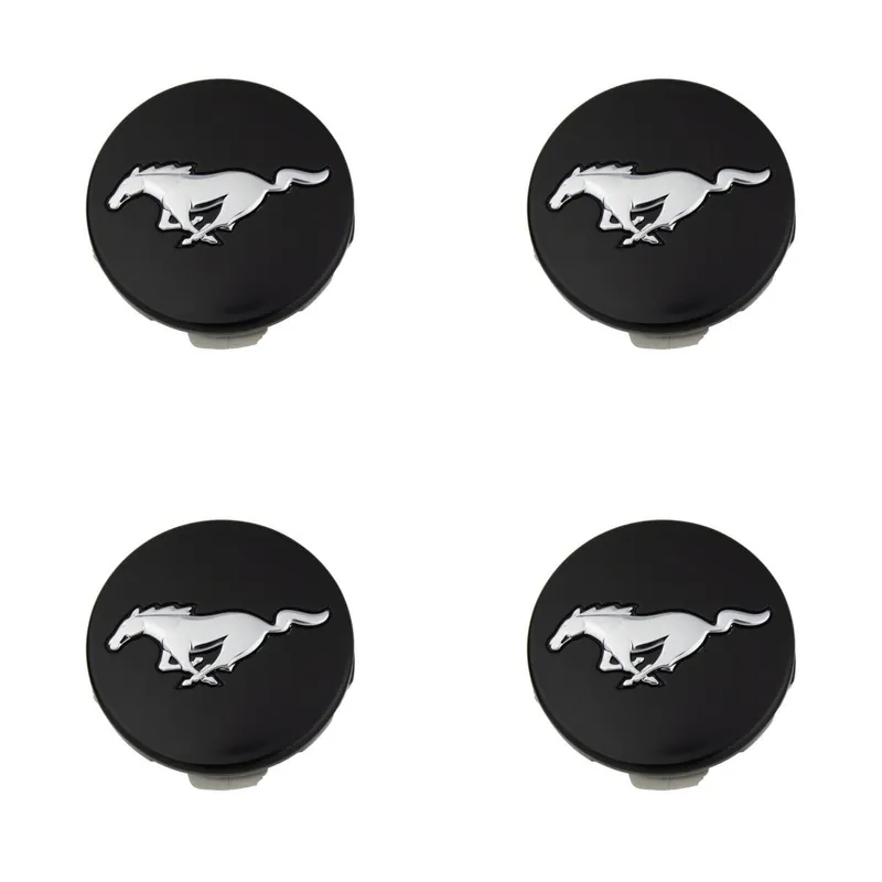 Original Ford Performance Gloss Black Wheel Center Caps w/ Chrome Pony Logo, Set of 4 :: 2015-2025 Ford Mustang