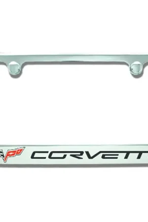 Elite C6 "Corvette" and Flag Emblem License Plate Frame, Chrome :: 2005-2013 Corvette Luxury