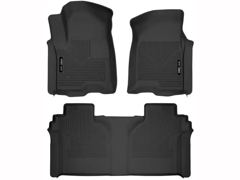 Best Choice Husky Liners X-Act Contour Front & 2nd Seat Rear Floor Liners (Full Coverage), Black :: 2019-2025 Silverado & GMC Sierra 1500 Crew Cab w/ storage box