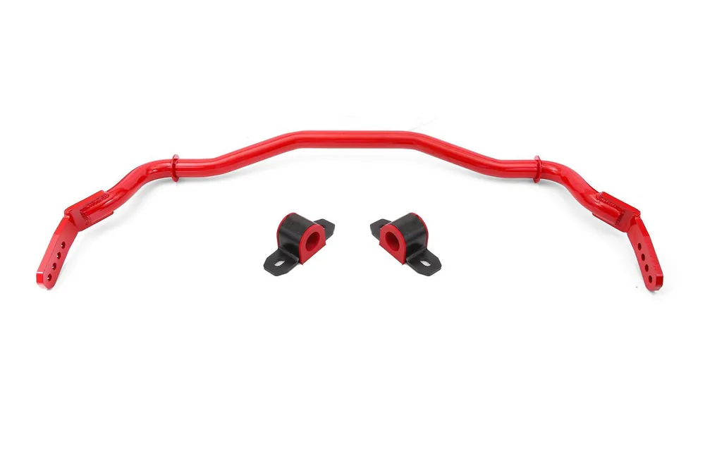 Affordable BMR Front Sway Bar Kit w/ Bushings, 38mm, 4-Hole Adjustable, Red :: 2015-2026 Ford Mustang