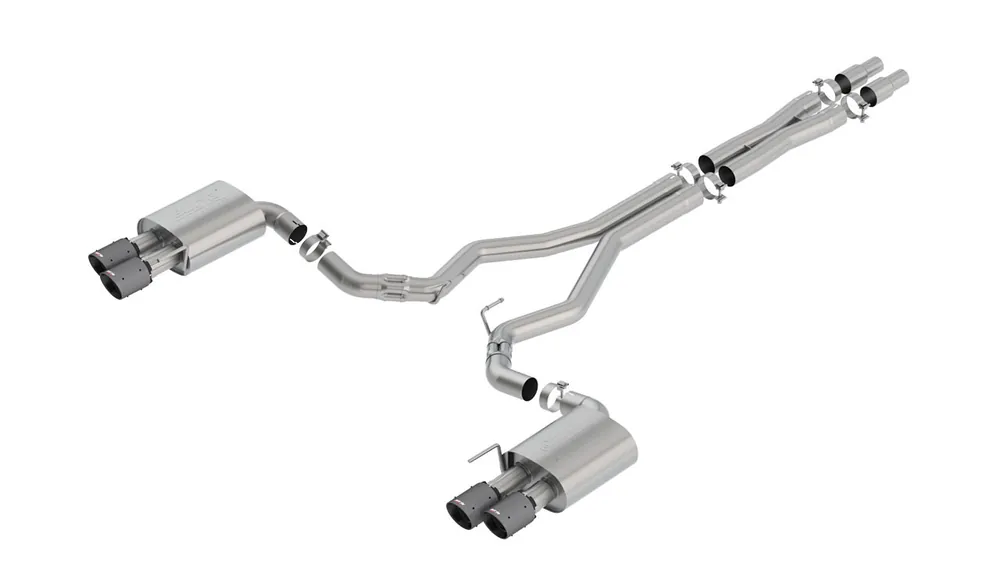 Borla 3" ATAK Cat-Back Exhaust System w/ 4" Quad Carbon Fiber Black Tips :: 2018-2023 Ford Mustang GT w/ Non-Active Exhaust Genuine