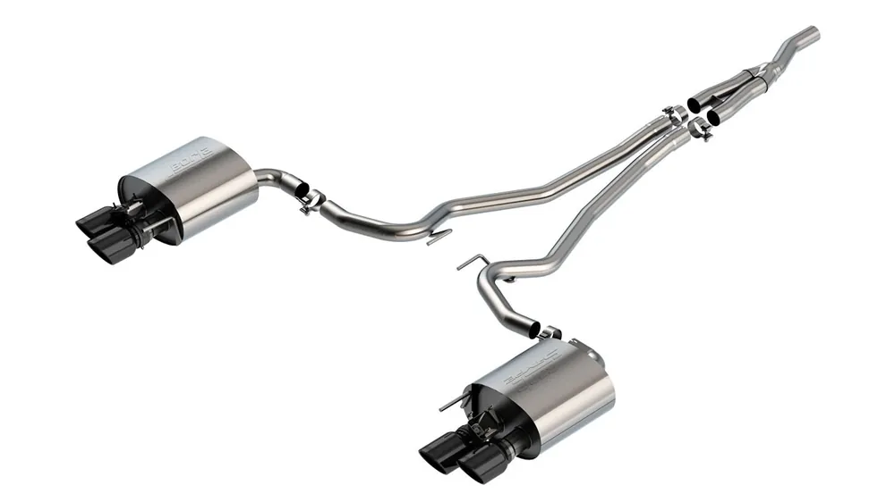 Borla 2.25" S-Type Cat-Back Exhaust System w/ 4" Quad Black Chrome Tips :: 2019-2023 Ford Mustang EcoBoost w/ Active Exhaust Today Only