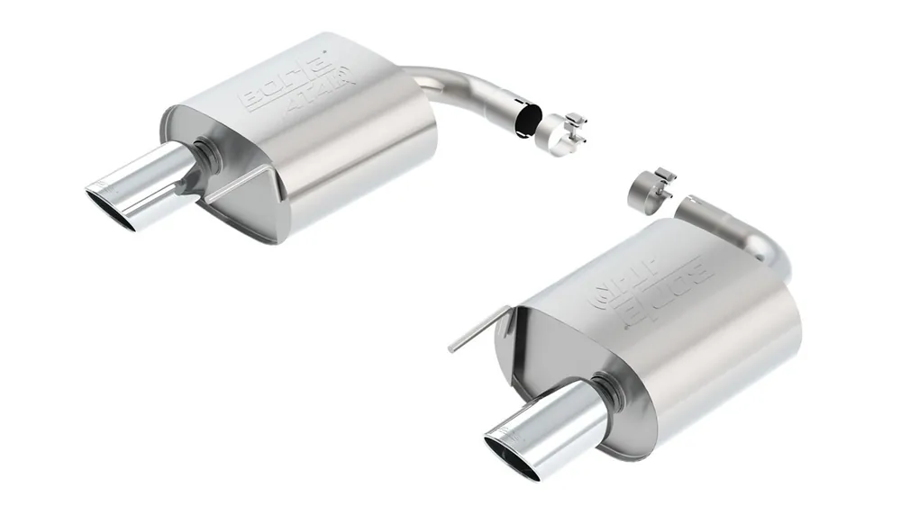 Borla 2.25" ATAK Axle-Back Exhaust System w/ 4" Dual Polished Tips :: 2015-2023 Ford Mustang EcoBoost Convertible w/ Non-Active Exhaust Luxury