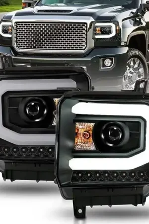 ANZO Projector Headlights, Black Housing, Clear Lens w/DRL :: 2014-2015 GMC Sierra 1500 Flash Sale