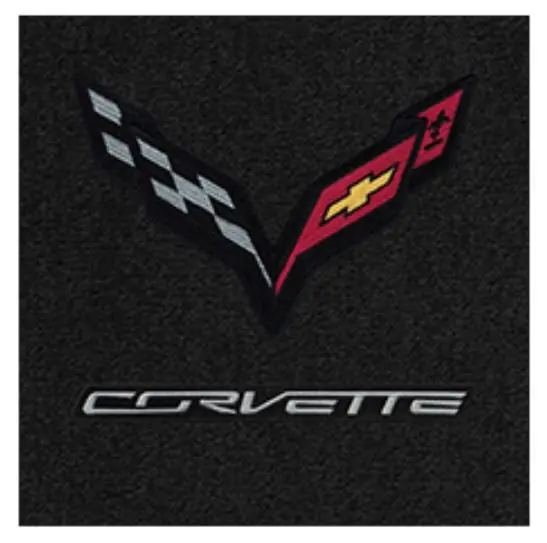 Lloyd 2pc Ultimat Floor Mats, Black w/ Black C7 Corvette Flag & "Corvette" Logo :: 2014-2019 C7 Corvette Modern