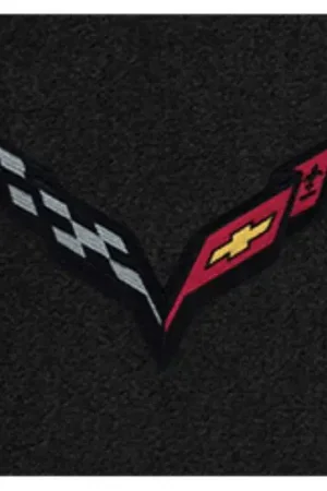Authentic Lloyd 2pc Ultimat Floor Mats, Black w/ Black C7 Corvette Flag Logo :: 2014-2019 C7 Corvette