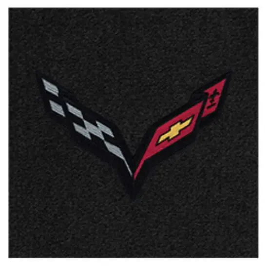 Authentic Lloyd 2pc Ultimat Floor Mats, Black w/ Black C7 Corvette Flag Logo :: 2014-2019 C7 Corvette