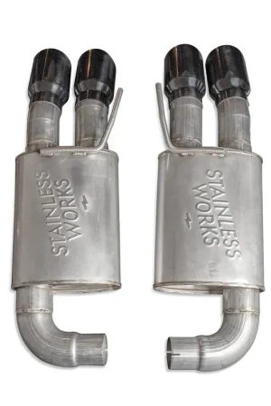 Money Back Guarantee Stainless Works Legend Axle-Back Exhaust w/ 4" Quad Black Tips, Factory Connect :: 2018-2023 Mustang GT w/o Active Exhaust