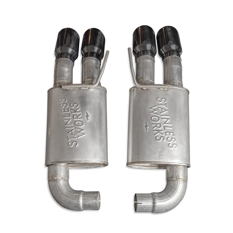 Money Back Guarantee Stainless Works Legend Axle-Back Exhaust w/ 4" Quad Black Tips, Factory Connect :: 2018-2023 Mustang GT w/o Active Exhaust