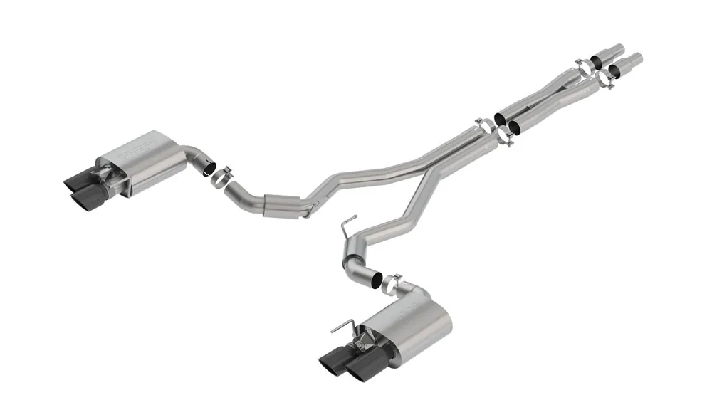 Save Now Borla 3" S-Type Cat-Back Exhaust System w/ 4" Quad Black Chrome Tips :: 2018-2023 Ford Mustang GT w/ Active Exhaust