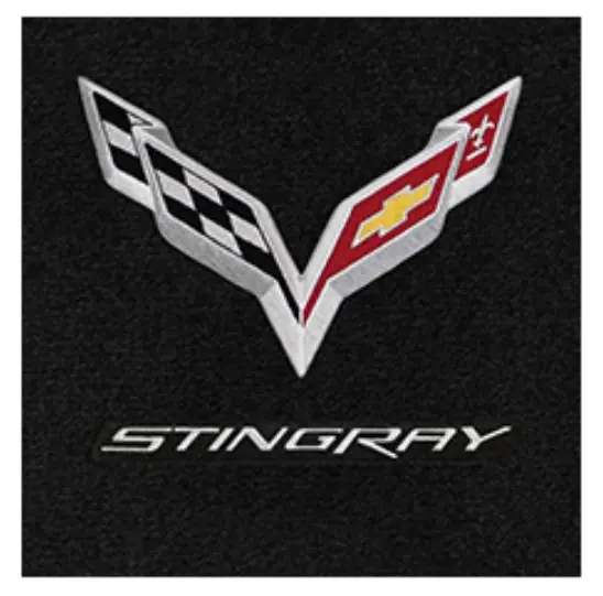 Weekend Sale Lloyd 2pc Ultimat Floor Mats, Black w/ Silver C7 Corvette Flag & "Stingray" Logo :: 2014-2019 C7 Corvette