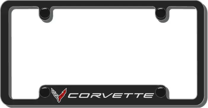 Elite C8 "Corvette" and Flag Emblem License Plate Frame, Black, 50 State Legal :: 2020-2025 Corvette C8 Popular