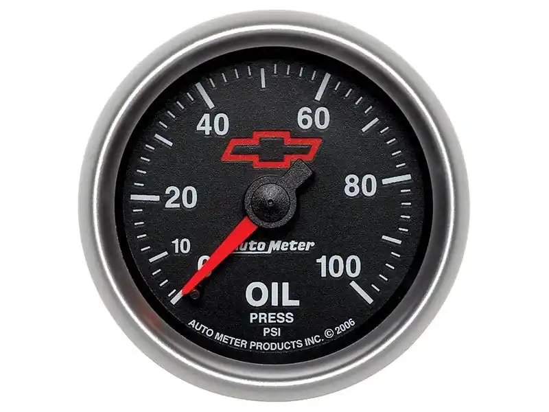 Autometer Oil Pressure Gauge, Red Bowtie, 2 1/16", 0-100psi :: Popular