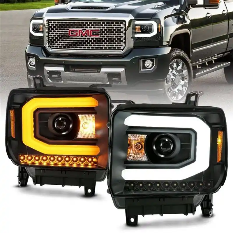 ANZO Plank Style Projector Headlights, Black Housing, Clear Lens w/Switchback Turn :: 2014-2015 GMC Sierra 1500 Handmade
