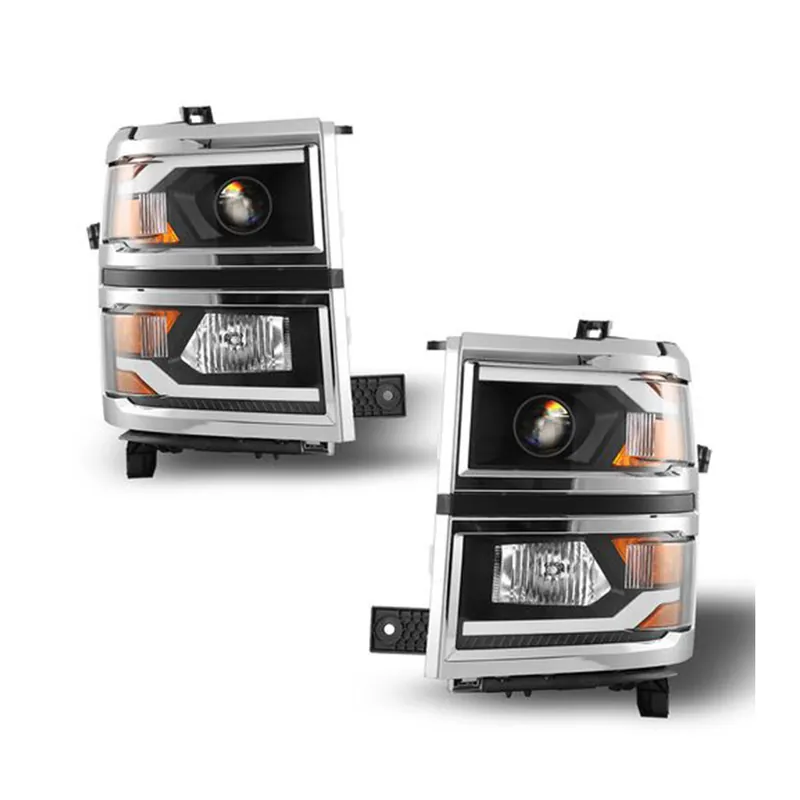 Modern Winjet Projector Headlights, Black Housing, Chrome Trim, Clear Lens :: 2014-2015 Silverado 1500