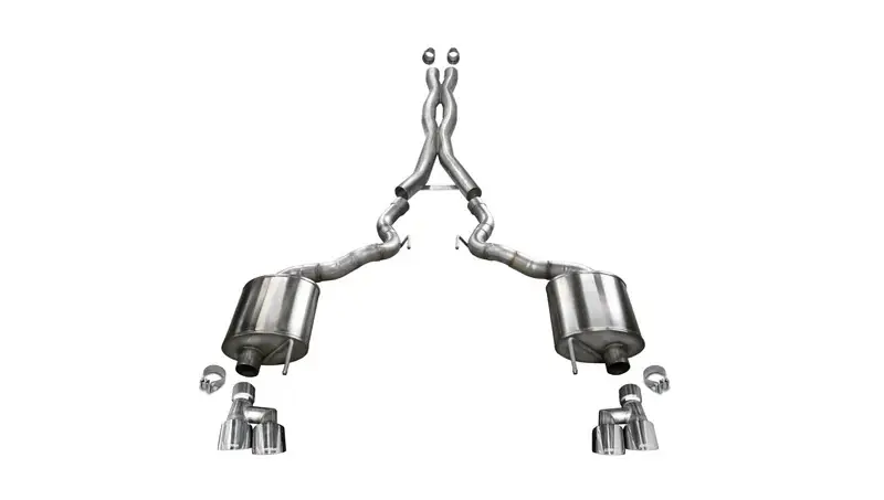 Corsa 3" Xtreme Cat-Back Exhaust w/ 4" Quad Polished Tips :: 2018-2023 Ford Mustang GT Convertible w/ Non-Active Exhaust Brand New