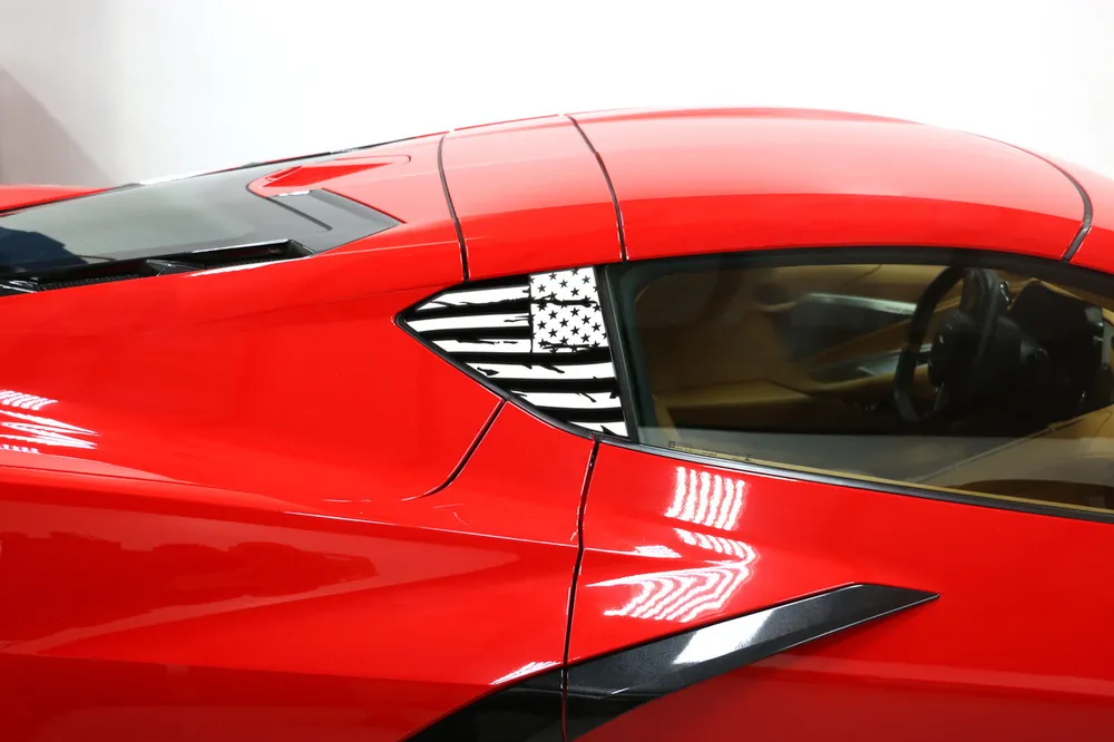 Order Now Phastek Distressed American Flag Side Window Decal, Various Colors :: 2020-2026 C8 Corvette Coupe