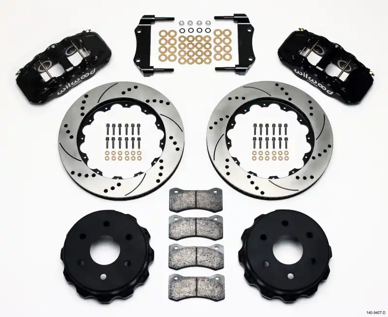 Big Sale Wilwood AERO4 Front 14.25" Big Brake Kit w/ Drilled & Slotted Rotors & 4 Piston Black Calipers :: 2014-2018 Silverado & GMC Sierra 1500