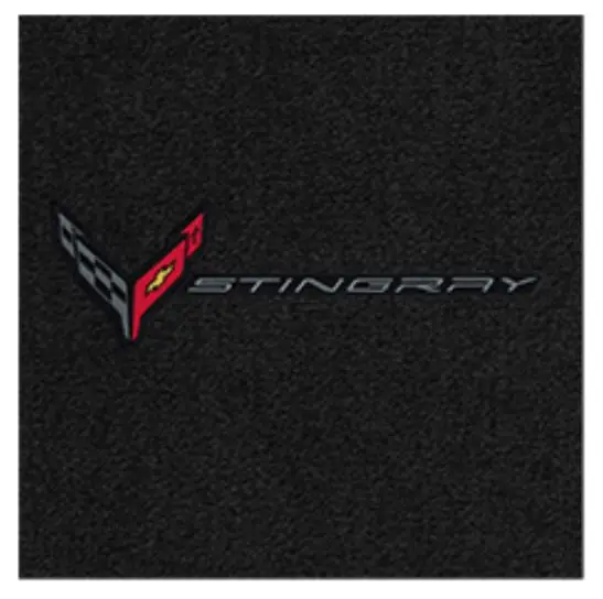 Lloyd 2pc Ultimat Floor Mat, Black w/ Black C8 Corvette Flag Logo & "Stingray" :: 2020-2025 C8 Corvette Hassle-Free Returns