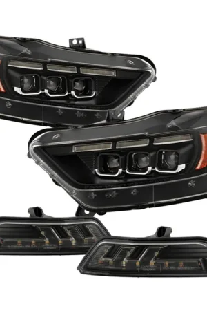 Free Returns Spyder Apex Series Sequential LED Headlights w/ Bumper Lights, Clear Lens :: 2015-2017 Ford Mustang