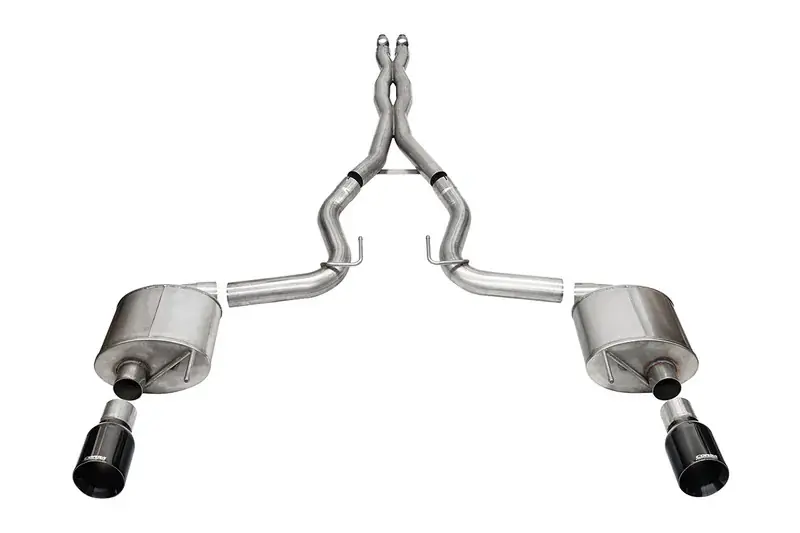 Shop Now Corsa 3" Sport Cat-Back Exhaust w/ 4.5" Dual Polished Black PVD Straight Cut Tips :: 2024-2026 Ford Mustang GT w/ Non-Active Exhaust