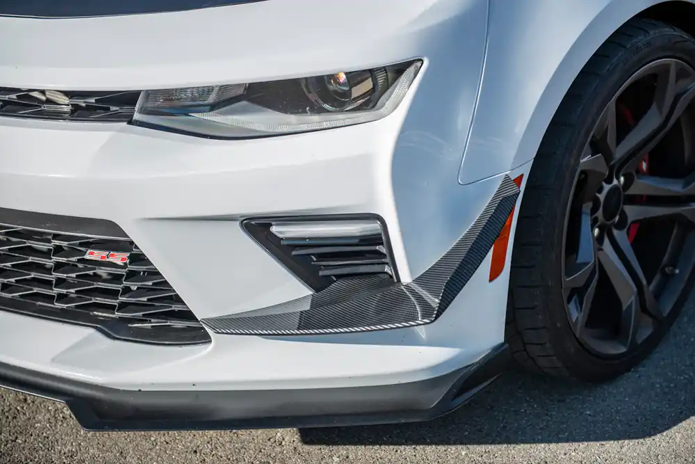 Authentic 6th Gen Camaro Front Bumper Side Canards, Hydro-Dipped Carbon :: 2016-2018 Camaro SS