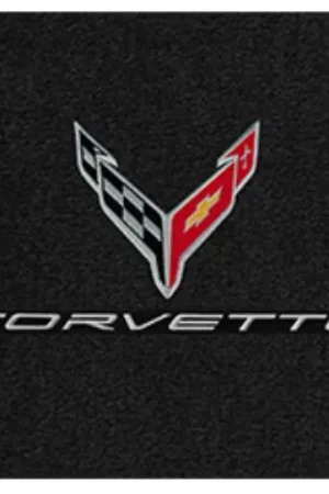 Lloyd 2pc Ultimat Floor Mat, Black w/ Silver Large C8 Corvette Flag Logo & "Corvette" :: 2020-2025 C8 Corvette Professional Grade