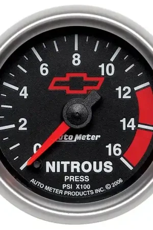 Deal Autometer Nitrous Pressure Gauge, Red Bowtie, 2 1/16", 0-1600 psi ::