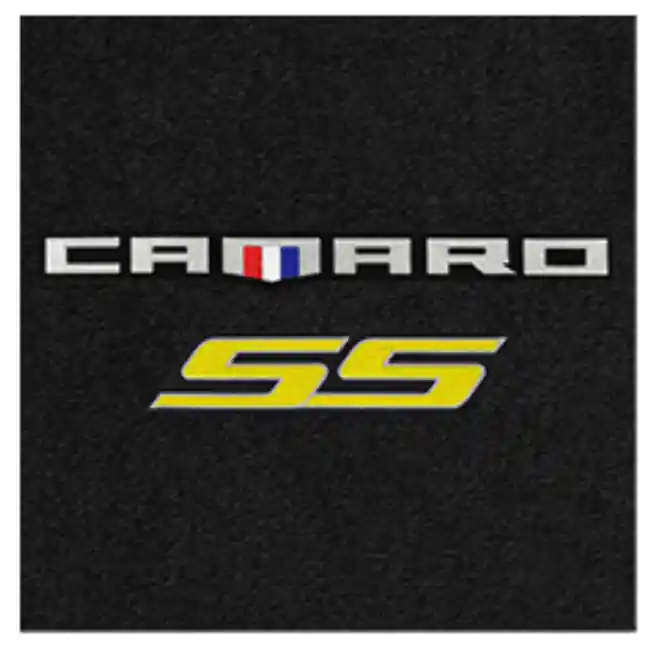 Professional Grade Lloyd 4pc Front Ultimat Floor Mats, Black Mats w/ Yellow Camaro SS Logo :: 2016-2024 Camaro