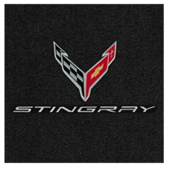 Must Have Lloyd 2pc Ultimat Floor Mat, Black w/ Silver Large C8 Corvette Flag Logo & "Stingray" :: 2020-2025 C8 Corvette