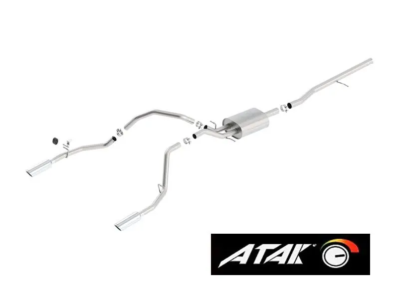 Borla 2.75" ATAK Cat-Back Single Exhaust w/ Dual Rear Exit, 4" Polished Tips :: 2014-2018 Silverado & GMC Sierra 1500 5.3L Extended Cab Standard Bed, Crew Cab Short Bed Certified