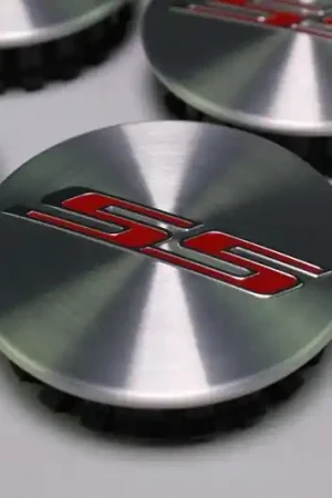 Chevrolet Silver Wheel Center Caps w/Red "SS" Logo, Set of 4 :: 2016-2024 Camaro Same Day Shipping