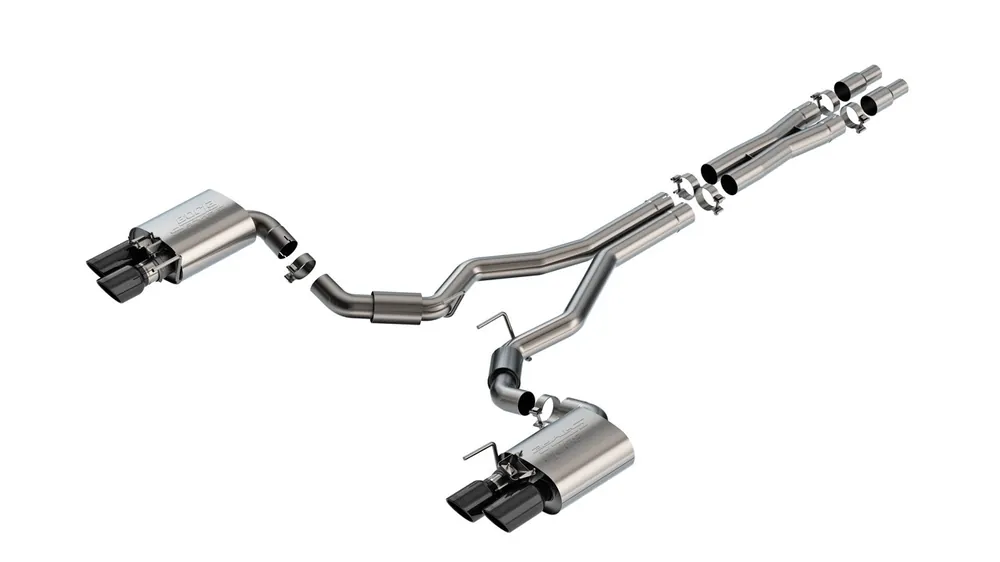 Borla 3" S-Type Cat-Back Exhaust System w/ 4" Quad Black Chrome Tips :: 2024-2026 Ford Mustang GT w/ Active Exhaust Professional Grade