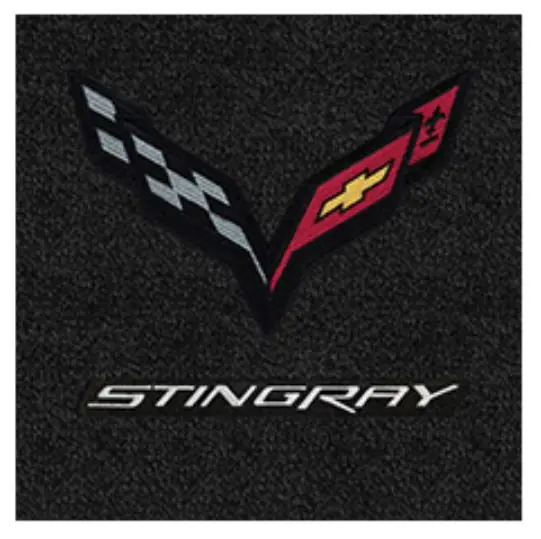 Lloyd 2pc Ultimat Floor Mats, Black w/ Black C7 Corvette Flag & "Stingray" Logo :: 2014-2019 C7 Corvette Popular