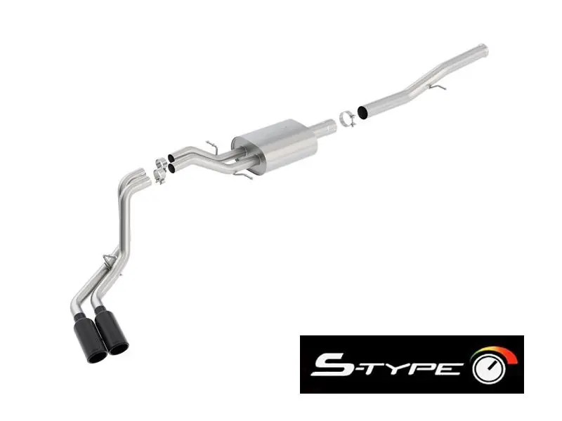 Borla 3.5" S-Type Cat-Back Single Exhaust w/ Single Side Exit, 4" Dual Black Chrome Long Tips :: 2014-2018 Silverado & GMC Sierra 1500 6.2L Extended Cab Standard Bed, Crew Cab Short Bed New Release
