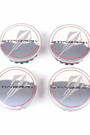 Clearance Chevrolet Center Caps w/ Stingray Logo, Silver, Set of 4 :: 2005-2026 Corvette
