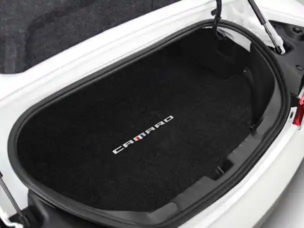 Lloyd Ultimat Trunk Mat, Black Mat w/ "Camaro" 45th Anniversary Logo :: 2016-2024 Camaro Coupe In Demand