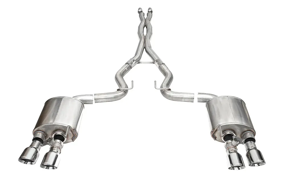 Top Rated Corsa 3" Xtreme Valved Cat-Back Exhaust w/ 4.5" Quad Polished Slash Cut Tips :: 2024-2026 Ford Mustang Dark Horse
