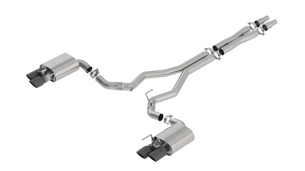 Borla 3" ATAK Cat-Back Exhaust System w/ 4" Quad Black Chrome Tips :: 2018-2023 Ford Mustang GT w/ Active Exhaust Price Cut