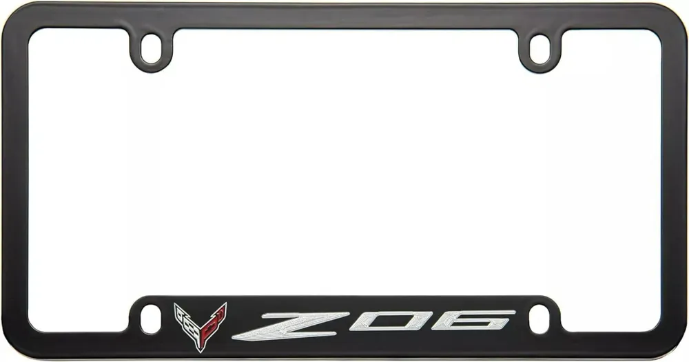 Order Now Elite C8 "Z06" and Flag Emblem License Plate Frame, Black, 50 State Legal :: 2023-2025 Corvette Z06