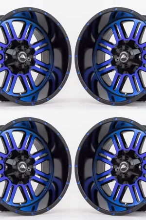 No Minimum Order American Off-Road Wheels A106 Wheel Set, Black Machined Face w/ Blue Tint, 22x12 -44mm :: 2014-2025 Silverado & GMC Sierra 1500 - Open Box