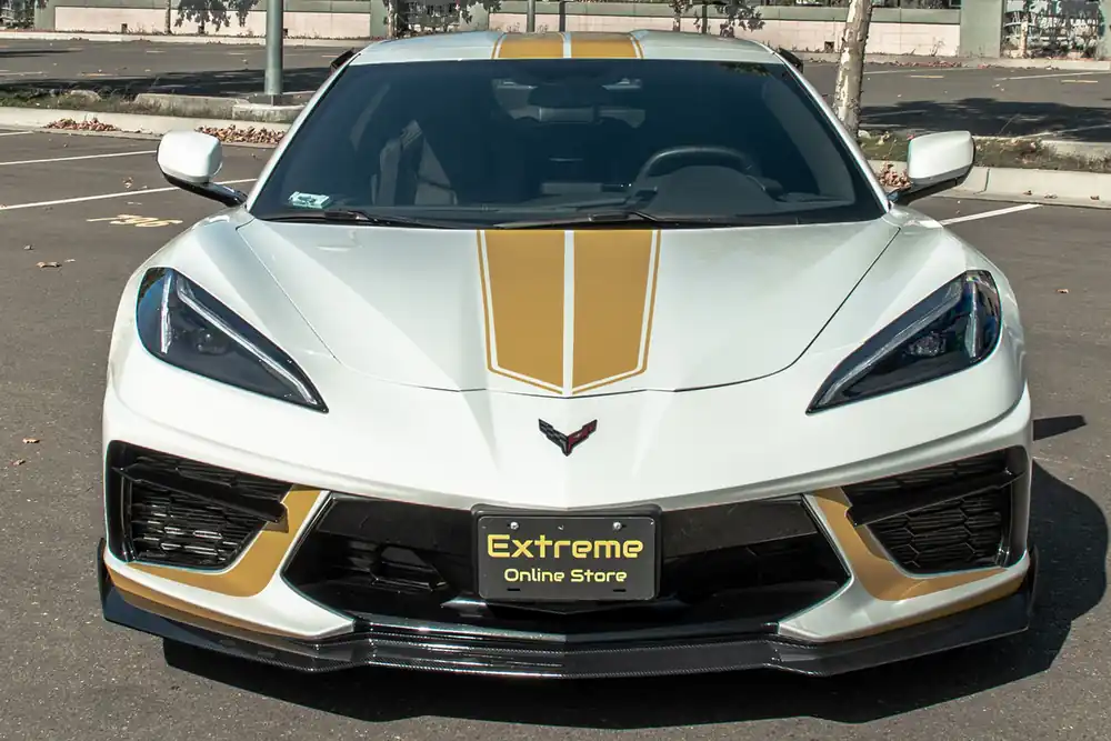 C8 Corvette 5VM-Style Front Splitter, Hydro-Dipped Carbon Fiber :: 2020-2026 C8 Corvette Stingray & Z51 Luxury