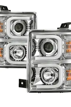 Grab Now Spyder Signature Series Projector Headlights w/ CCFL Light Bar, Chrome :: 2014-2015 Silverado 1500